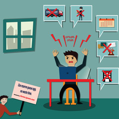 Cartoon concept,Crazy business man with smartphone - vector