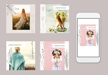 Social Media Post Layouts with Illustrative Leaf Graphics