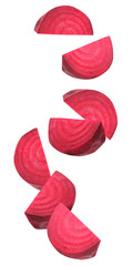 Falling pieces of beetroot isolated on white background. - obrazy, fototapety, plakaty
