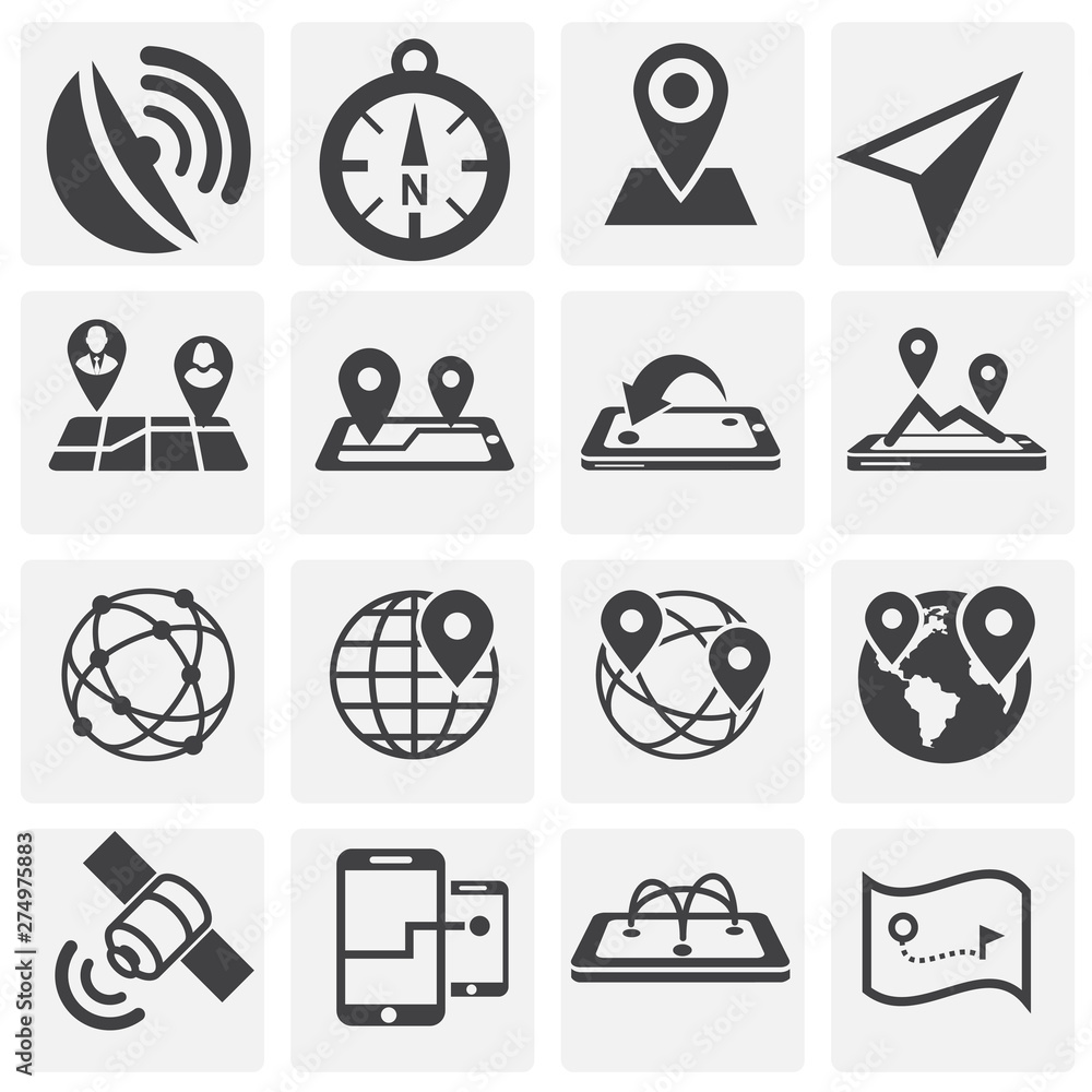 Poster geolocation related icons set on background for graphic and web design. simple illustration. interne