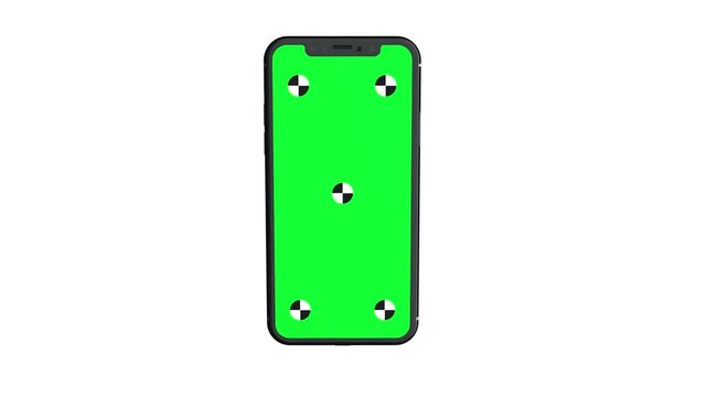 Green screen display smartphone rotating in center of shield.