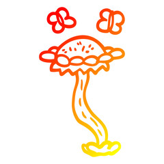 warm gradient line drawing cartoon flower and butterflies