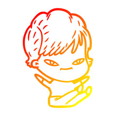 warm gradient line drawing cartoon happy woman