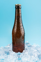 closed brown glass beer bottle on ice