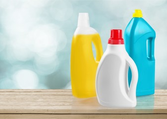 Set of house cleaning products bottles isolated on  background