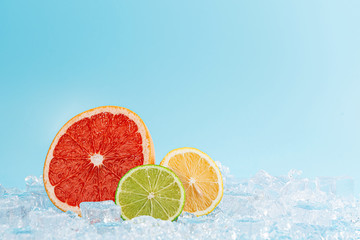 juicy fresh fruit on ice. concept of cool drinks in the summer heat