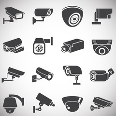 CCTV related icon set on background for graphic and web design. Simple illustration. Internet concept symbol for website button or mobile app.