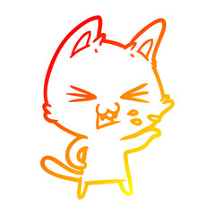warm gradient line drawing cartoon cat hissing