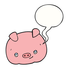 cartoon happy pig and speech bubble