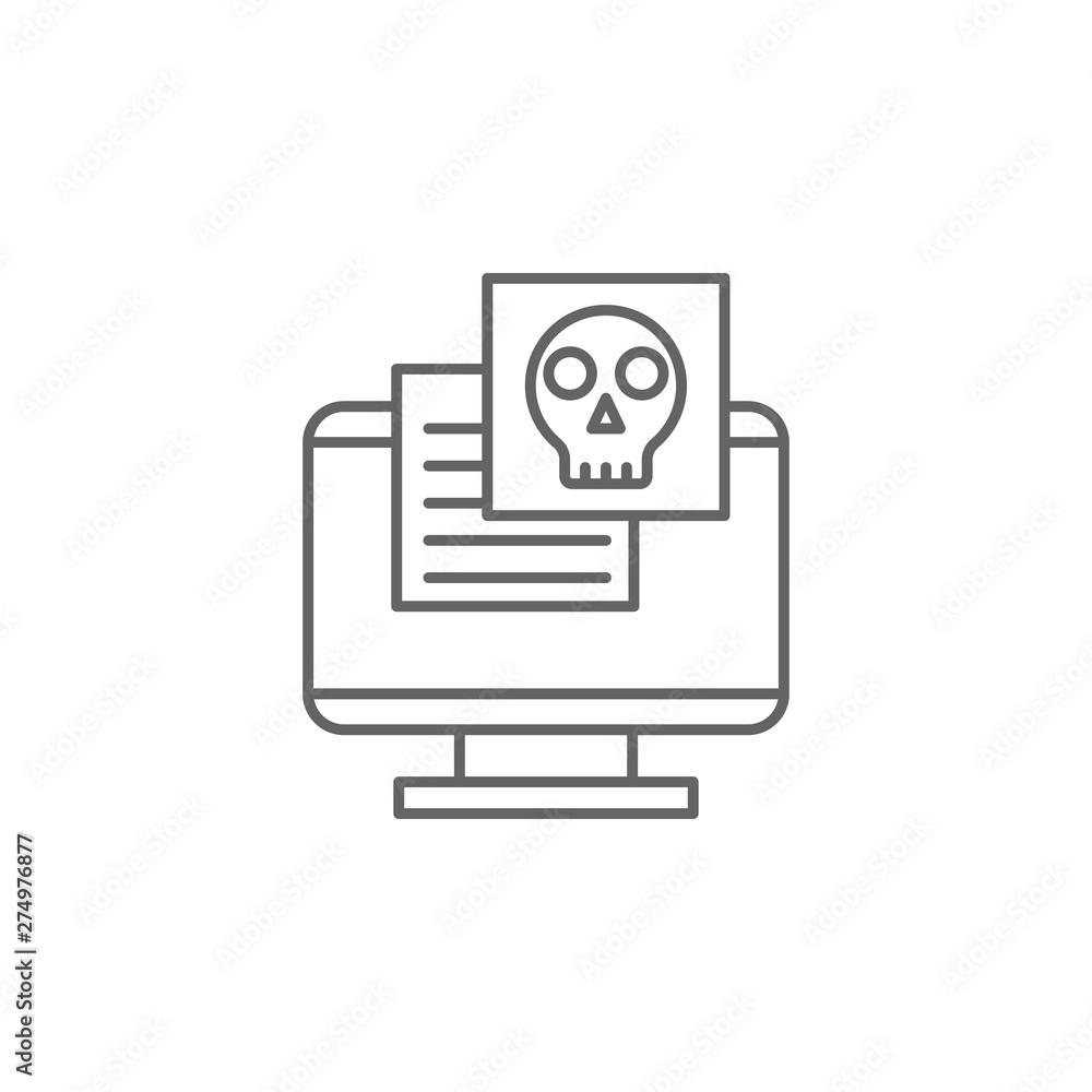 Poster virus, monitor, skull icon. element of cyber crime icon. thin line icon for website design and devel