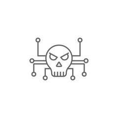 skull, chip icon. Element of cyber crime icon. Thin line icon for website design and development, app development