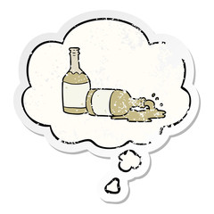cartoon beer bottles and thought bubble as a distressed worn sticker