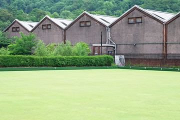 Bowling green and distillery sheds in Dumbarton