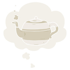 cartoon teapot and thought bubble in retro style