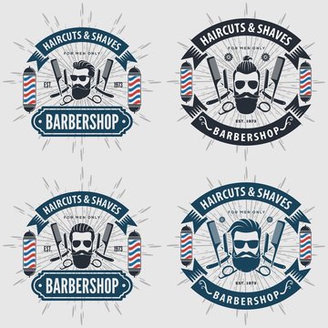Set of vintage Barber Shop logos, labels, emblems or badges. Vector illustration