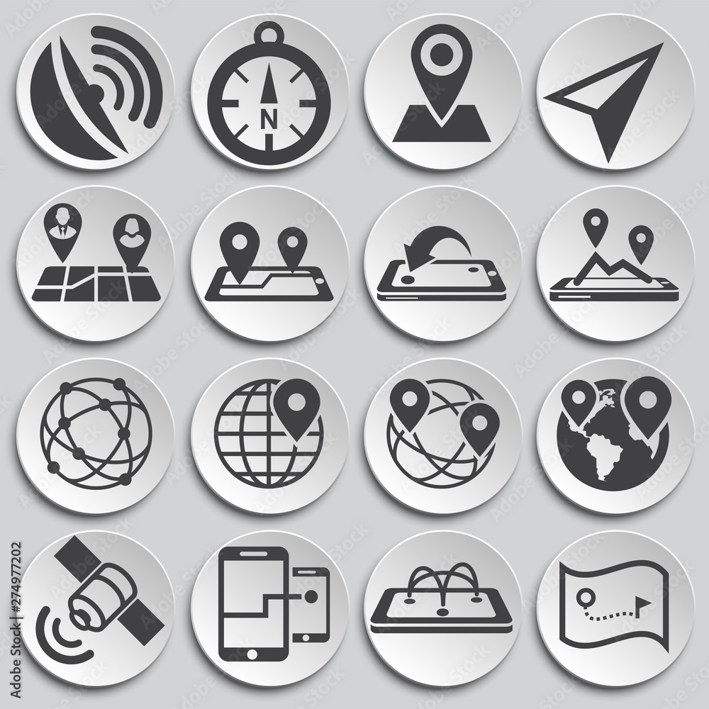 Poster geolocation related icons set on background for graphic and web design. simple illustration. interne