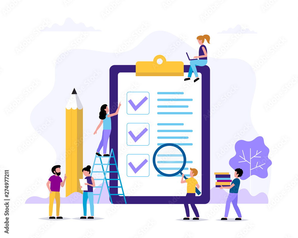 Aufkleber to do list - page with check marks and pencil. concept illustration for time and project management.