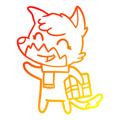 warm gradient line drawing happy cartoon fox