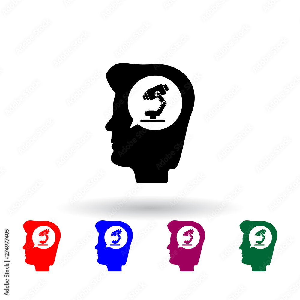 Poster human head and microscope multi color icon. elements of education set. simple icon for websites, web