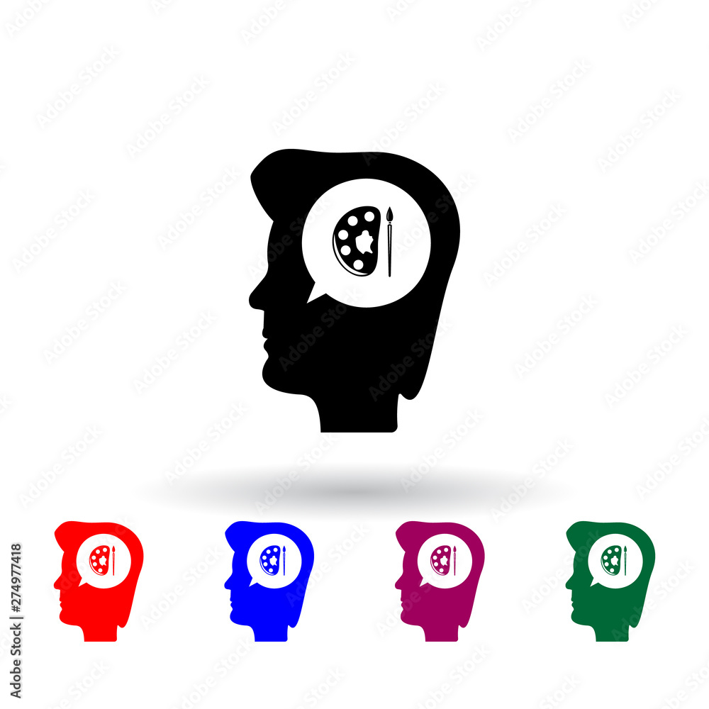 Poster human head and palette multi color icon. elements of education set. simple icon for websites, web de