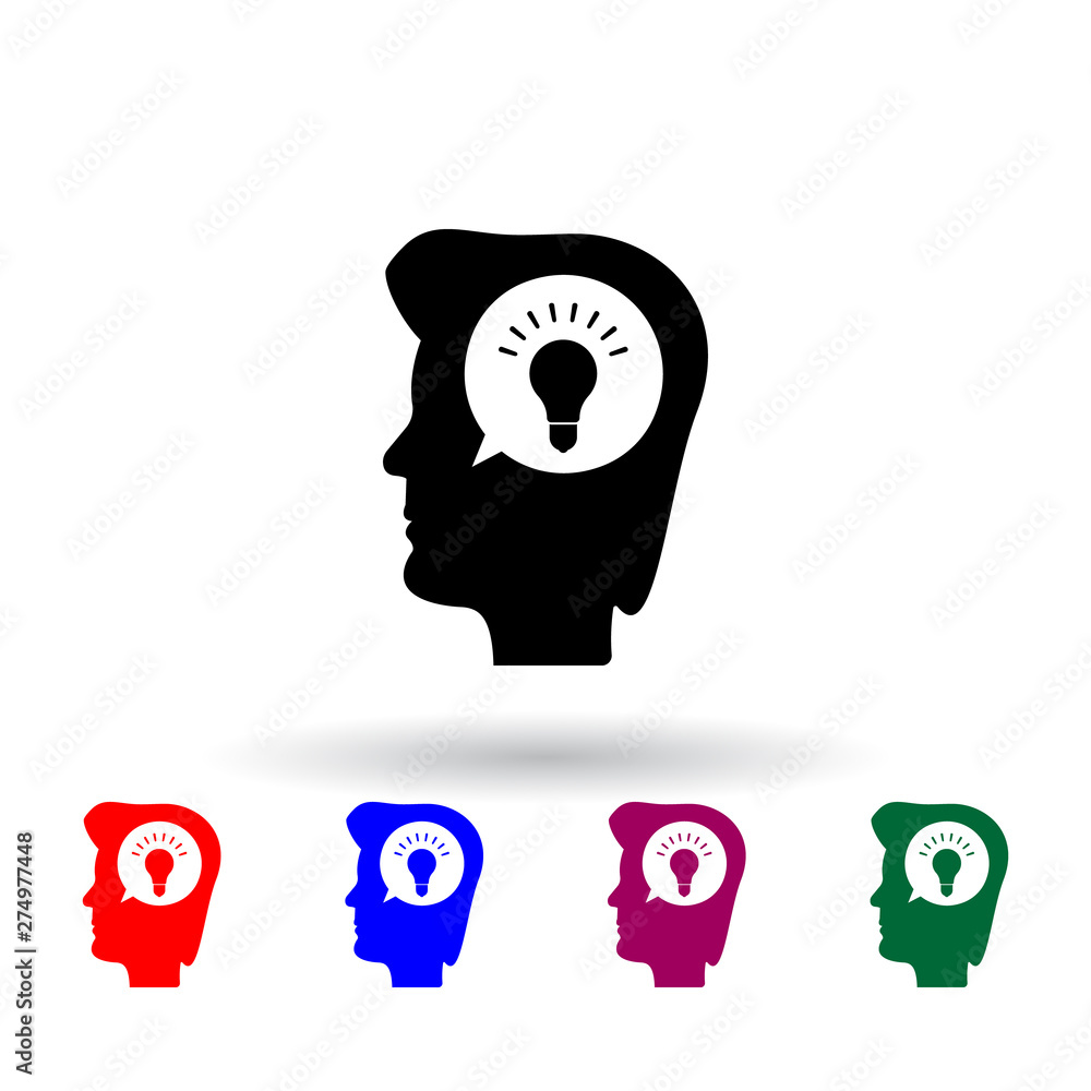 Poster human head and light bulb multi color icon. elements of education set. simple icon for websites, web