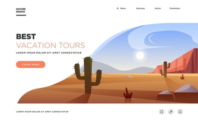 Landing page template. Modern landscape background with desert mountains. Vector illustration