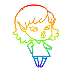 rainbow gradient line drawing pretty cartoon elf girl