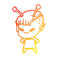 warm gradient line drawing cute cartoon alien girl