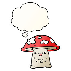Obraz na płótnie Canvas cartoon mushroom character and thought bubble in smooth gradient style