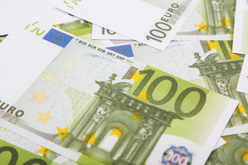 Money hundred euro banknotes cash, close up