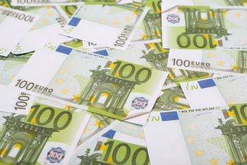 Money hundred euro banknotes cash, close up