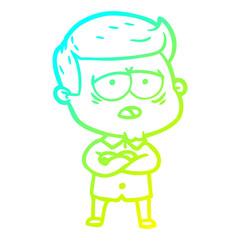 cold gradient line drawing cartoon tired man