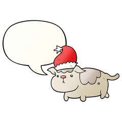 cute christmas dog and speech bubble in smooth gradient style