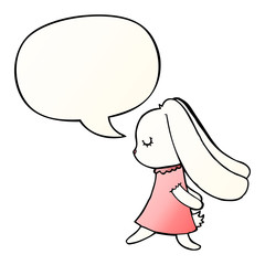 cute cartoon rabbit and speech bubble in smooth gradient style