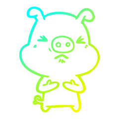 cold gradient line drawing cartoon angry pig