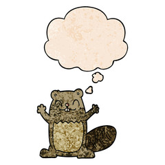 cartoon beaver and thought bubble in grunge texture pattern style