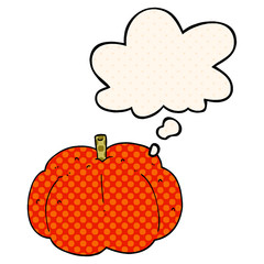 cartoon pumpkin and thought bubble in comic book style