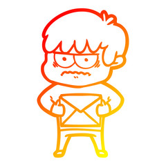 warm gradient line drawing annoyed cartoon boy