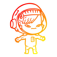 warm gradient line drawing cartoon astronaut woman