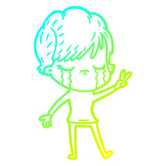 cold gradient line drawing cartoon woman crying