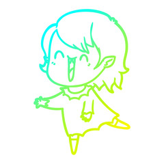 cold gradient line drawing cute cartoon happy vampire girl