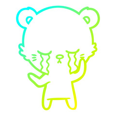 cold gradient line drawing crying cartoon bear