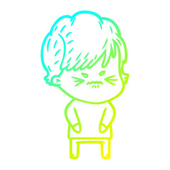 cold gradient line drawing cartoon frustrated woman
