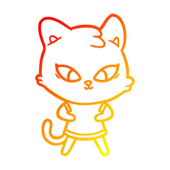 warm gradient line drawing cute cartoon cat