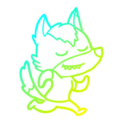 cold gradient line drawing friendly cartoon wolf