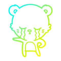 cold gradient line drawing crying cartoon bear