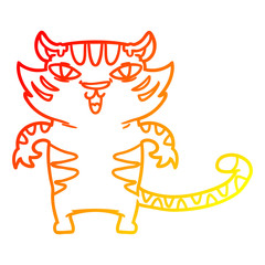 warm gradient line drawing happy cartoon tiger