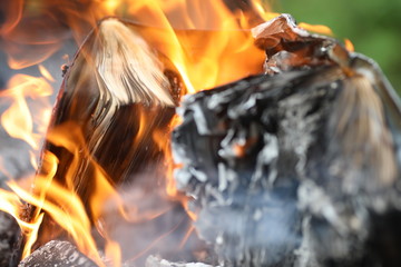 Fire, dust and books at fire flame, papers