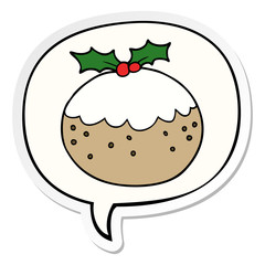 cartoon christmas pudding and speech bubble sticker