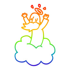 rainbow gradient line drawing cartoon god on cloud